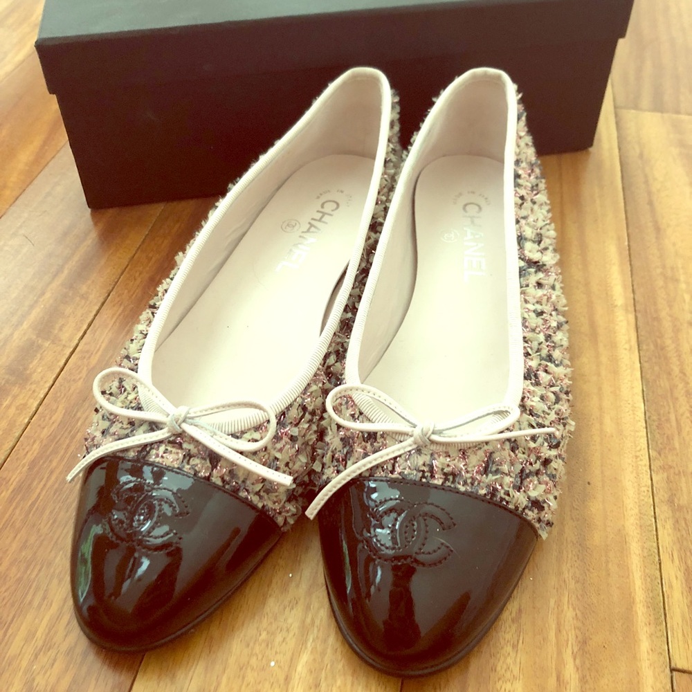 CHANEL tweed ballet flats 2018 10.5 40.5 pink